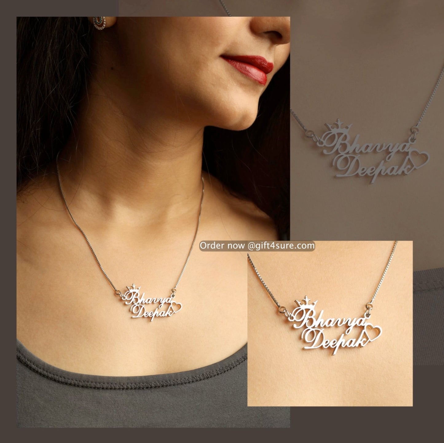 CROWN & HEART STYLE COUPLE NAME NECKLACE