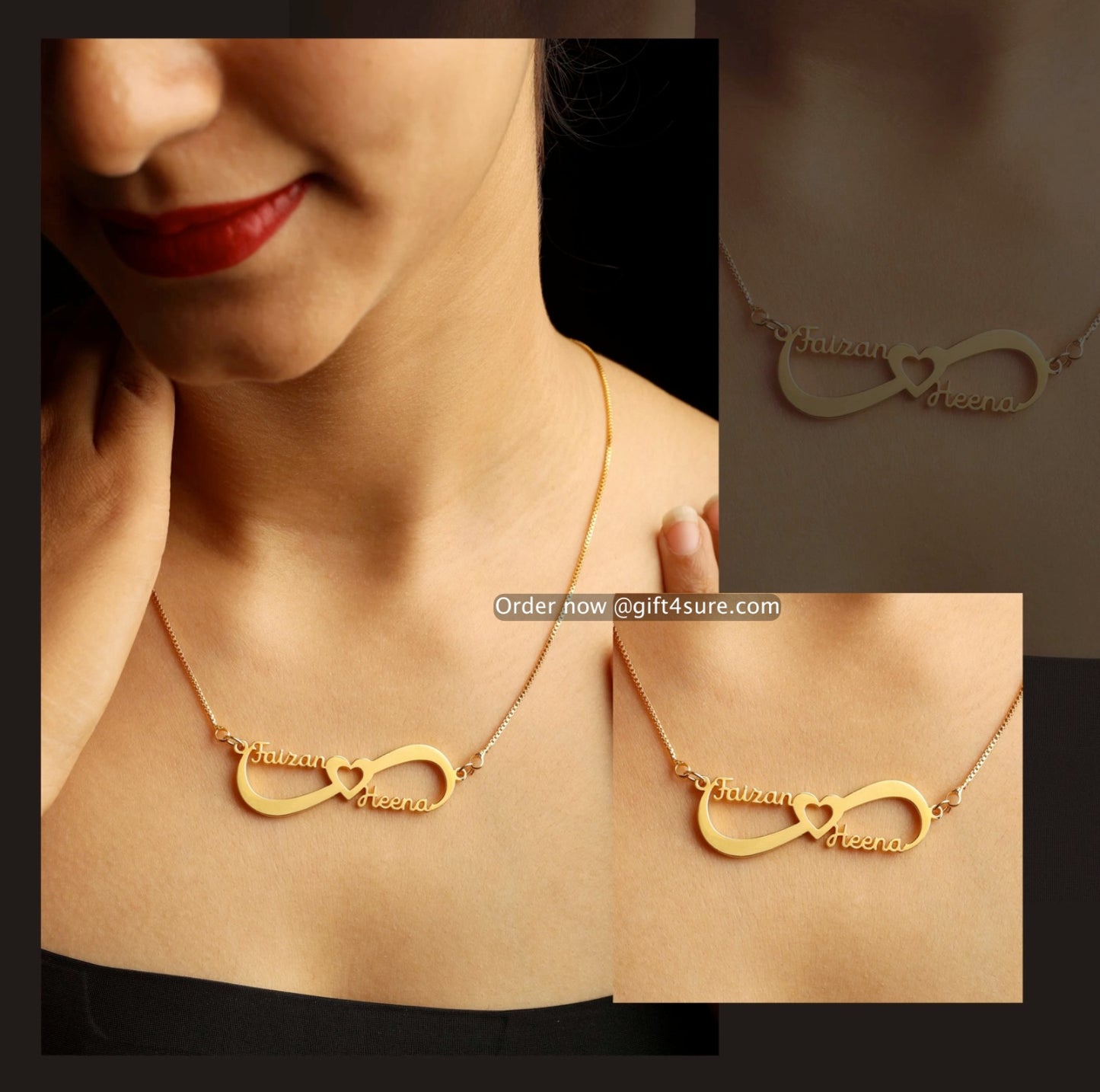INFINITY HEART STYLE COUPLE NAME NECKLACE